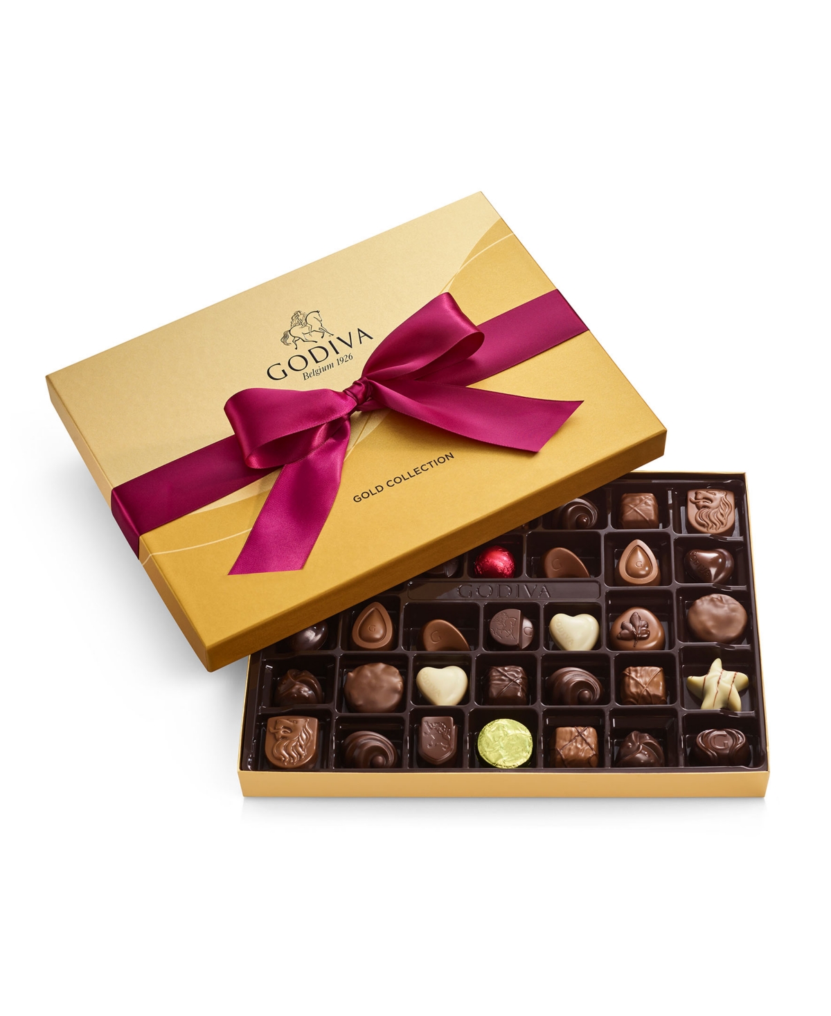 Godiva Gold Ballotin Chocolate Gift Box with Solid Wine Ribbon, 36 Piece