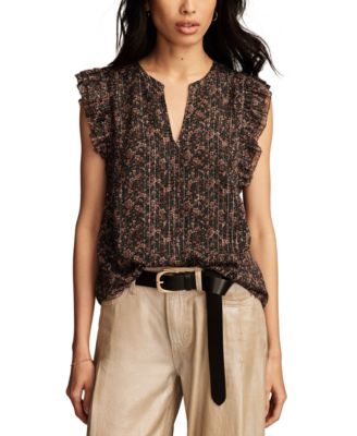 Lucky Brand - Women's Printed Split-Neck Ruffle-Sleeve Top