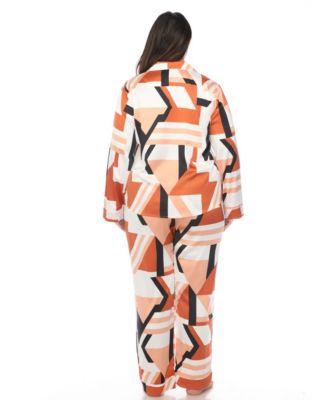 Plus Size Printed Satin Pajama Set