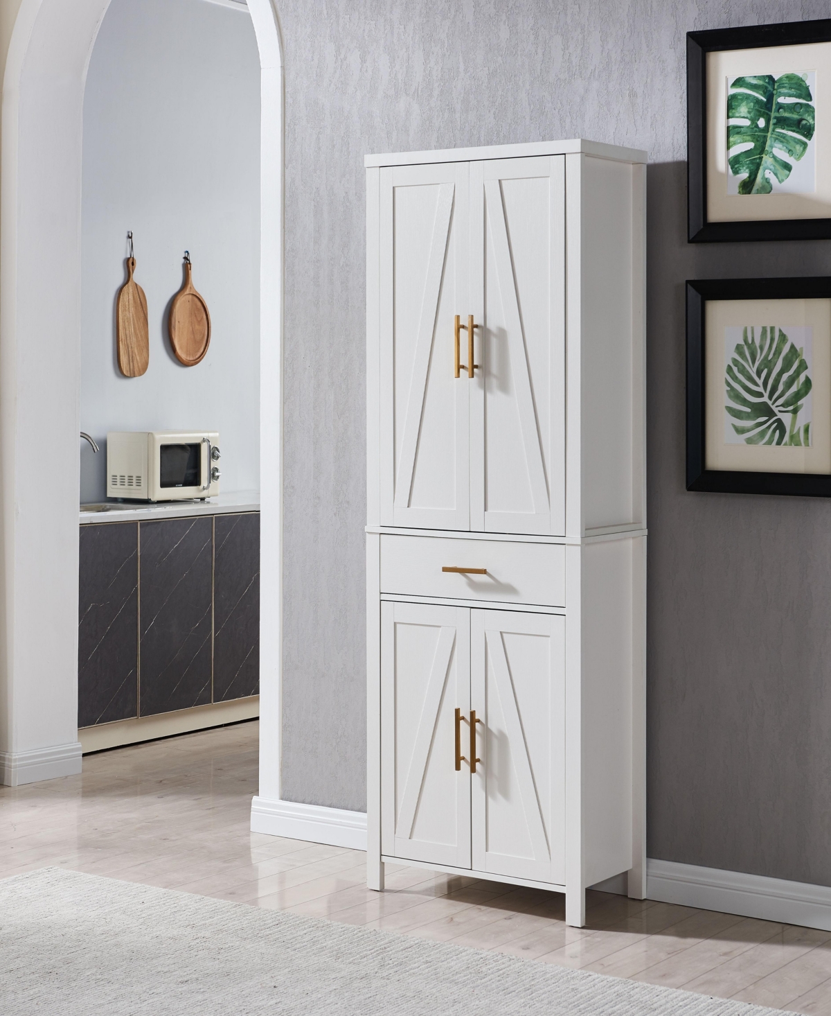 Kings Brand Furniture Freestanding Kitchen Pantry Storage Cabinet Cupboard with Doors Adjustable Shelves & Drawer - White