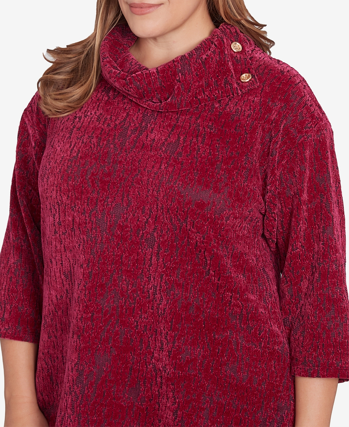Ruby Rd. Plus Size Split Cowl Neck Chenille Jacquard Knit Top