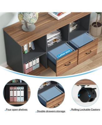 55-Inch Executive Computer Desk with 43-Inch Lateral File Cabinet, Large Workstation Business Furniture, L Shaped Desk with Drawers and Storage Shelves for Home Office