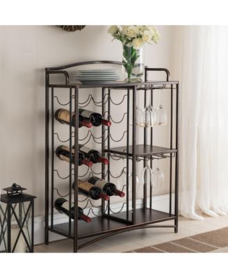 Athelstan Rack Table Bar Cabinet Shelves, Liquor Wine Storage Stand with Glass Holder-Holds 21 Bottles, Small, Brushed Copper