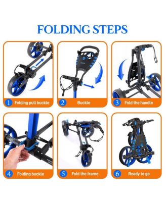 Flat Fold 3-Wheel Golf Push Cart with Deluxe Scorecard and Umbrella Holder