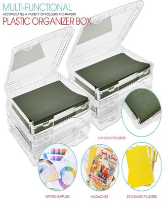 Set of 6 Wide Hanging File Organizer Bin Clear Plastic Stackable for Document Storage