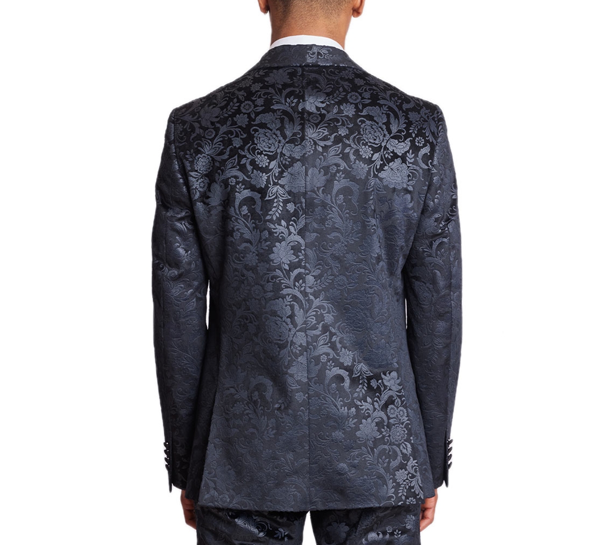Paisley & Gray Men's Regent Slim FitTuxedo Jacket - Black Floral Velvet