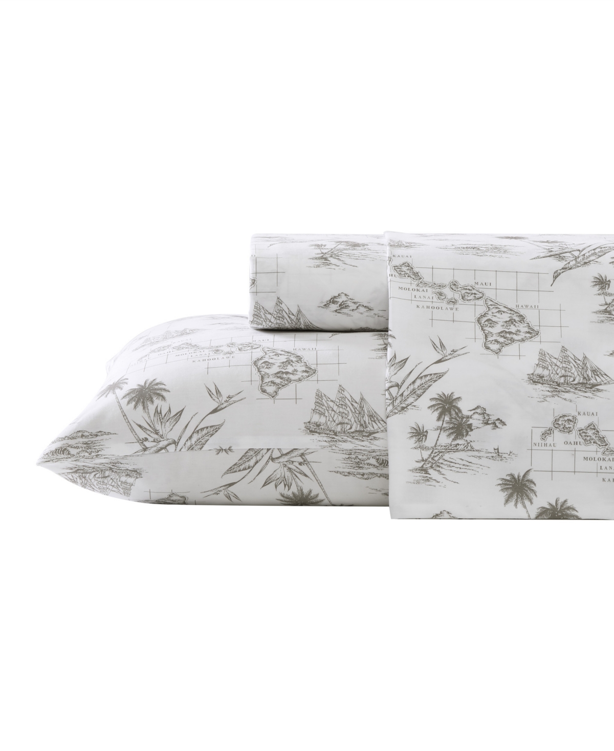 Tommy Bahama Cotton Percale 4 Piece Sheet Set, King In Classic Map
