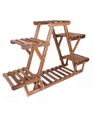 Wooden Plant Stand 6 Tier Bonsai Display Shelf Carbonized Wood for Porch Outdoor