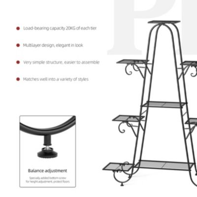 9 Tier Metal Garden Plant Stand Flower Pots Display Rack Holder for Plants Black