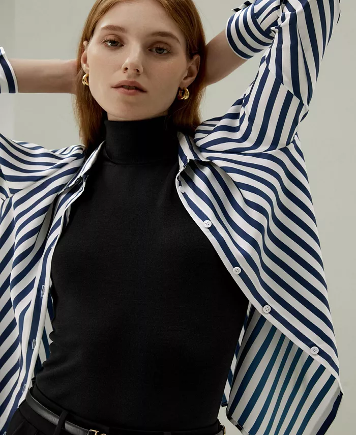 Women's Classic Striped Silk Regular Fit Shirt - thumbnail 7