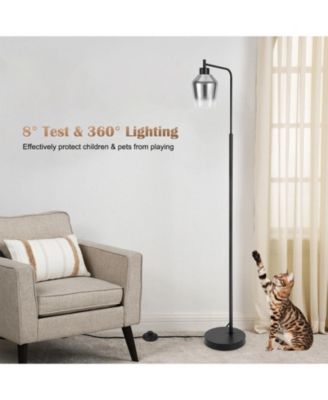 Modern 64-Inch Industrial Floor Lamp with Gradient Black Glass Shades, 8W Dimmable LED Edison Bulb, Foot Pedal & Remote Control, Warm White 3000K Ambiance for Living Room & Bedroom