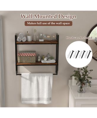 Wall Mounted Bathroom Shelf Industrial 2-Tier Storage Rack w/ Towel Bar Kitchen