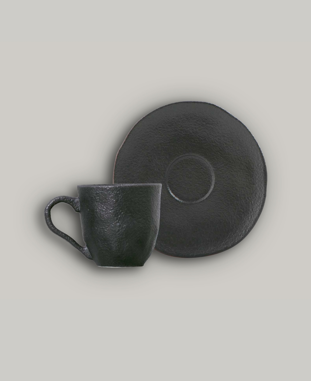 Porto Brasil Stoneware Coffee Cup And Saucer Set, Service For 6 In Matte Black