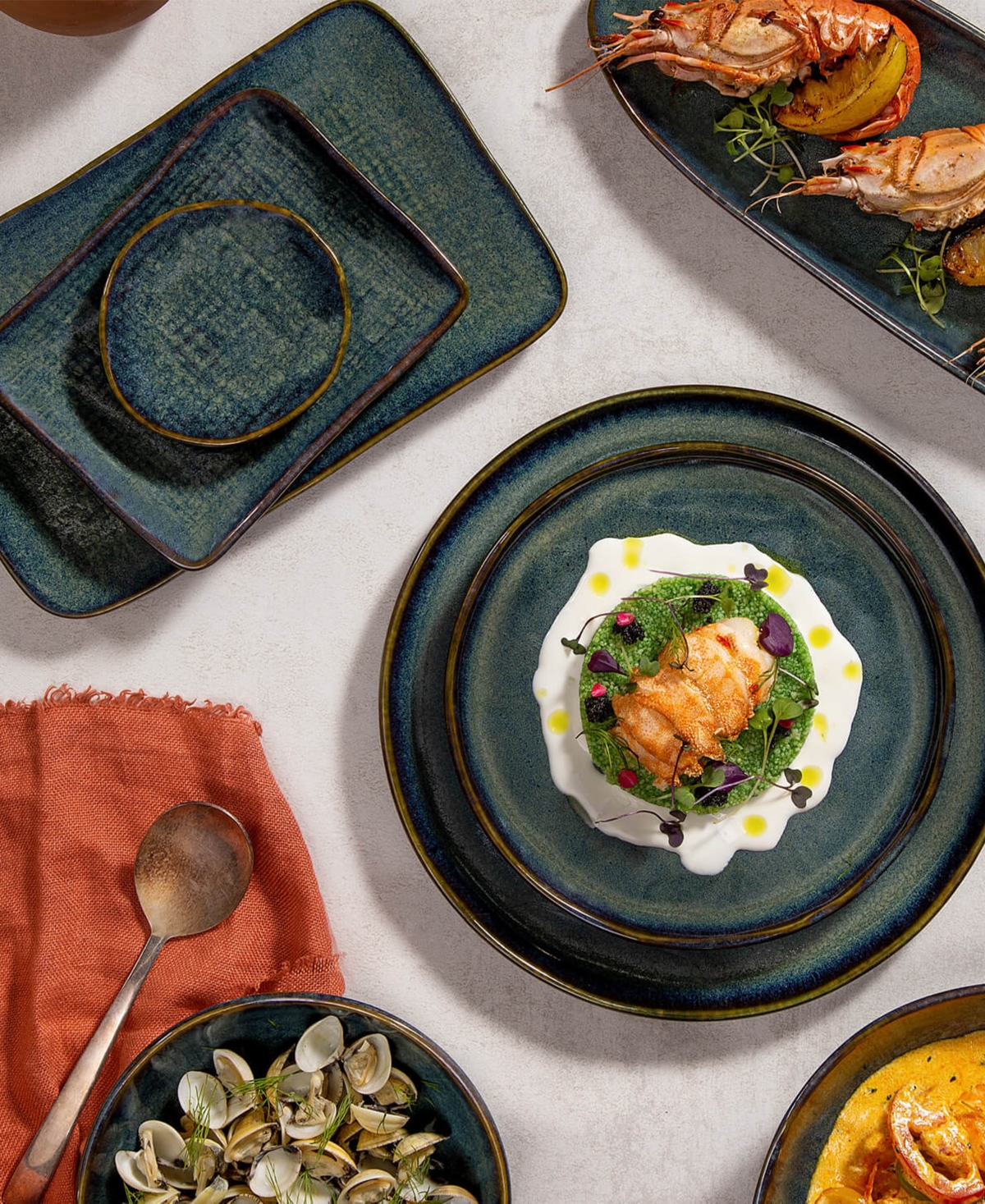 Porto Brasil 10.63" Stoneware Medium Rectangular Juta Platters, Set Of 4 In Oceano