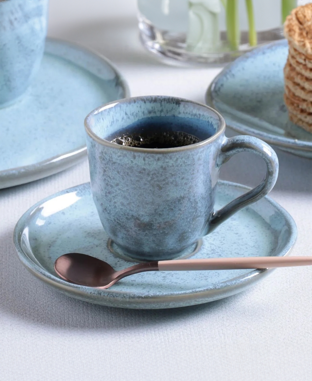 Porto Brasil Stoneware Coffee Cup And Saucer Set, Service For 6 In Breeze