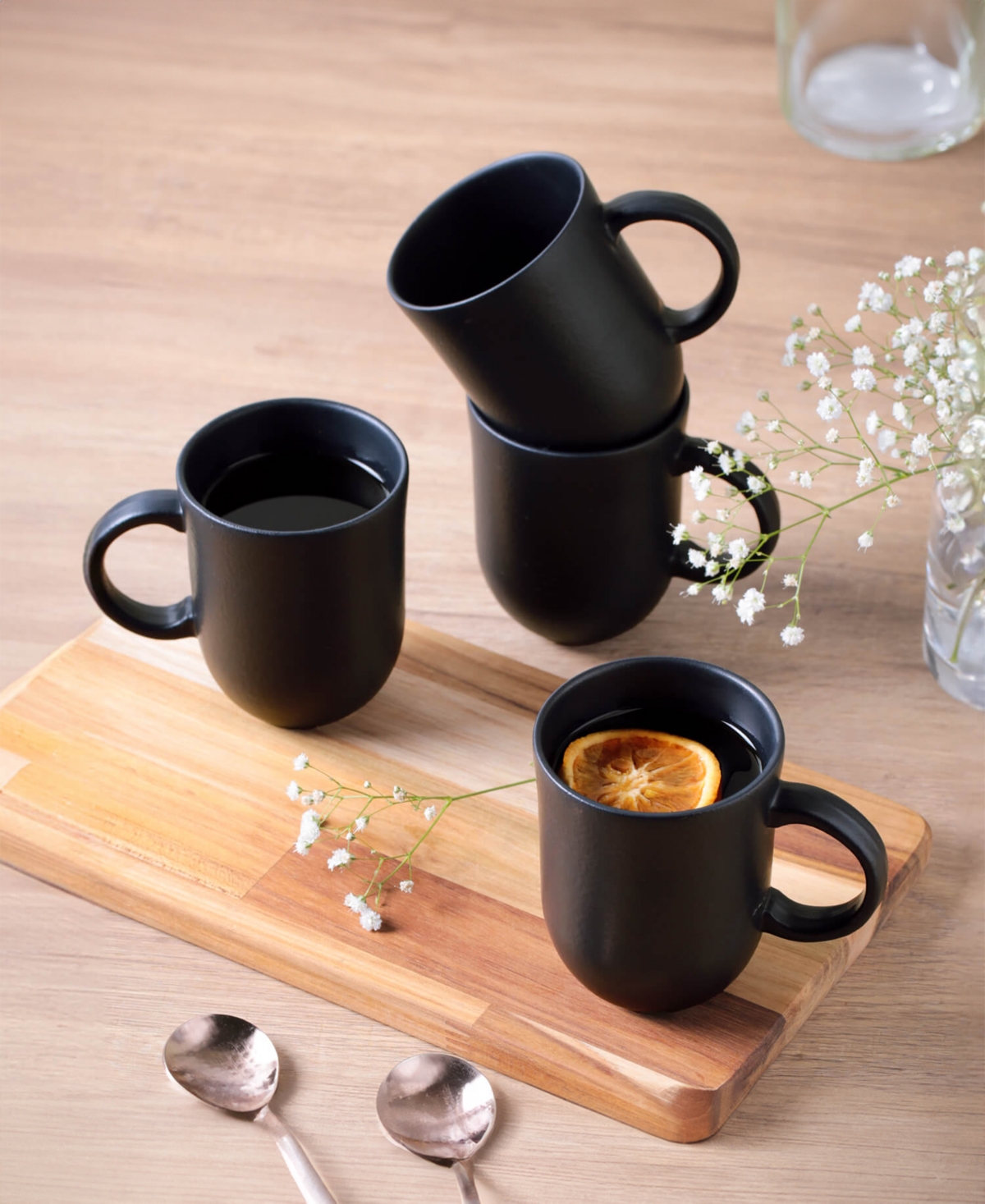 Porto Brasil Stoneware Coup Mugs, Set Of 4 In Matte Black