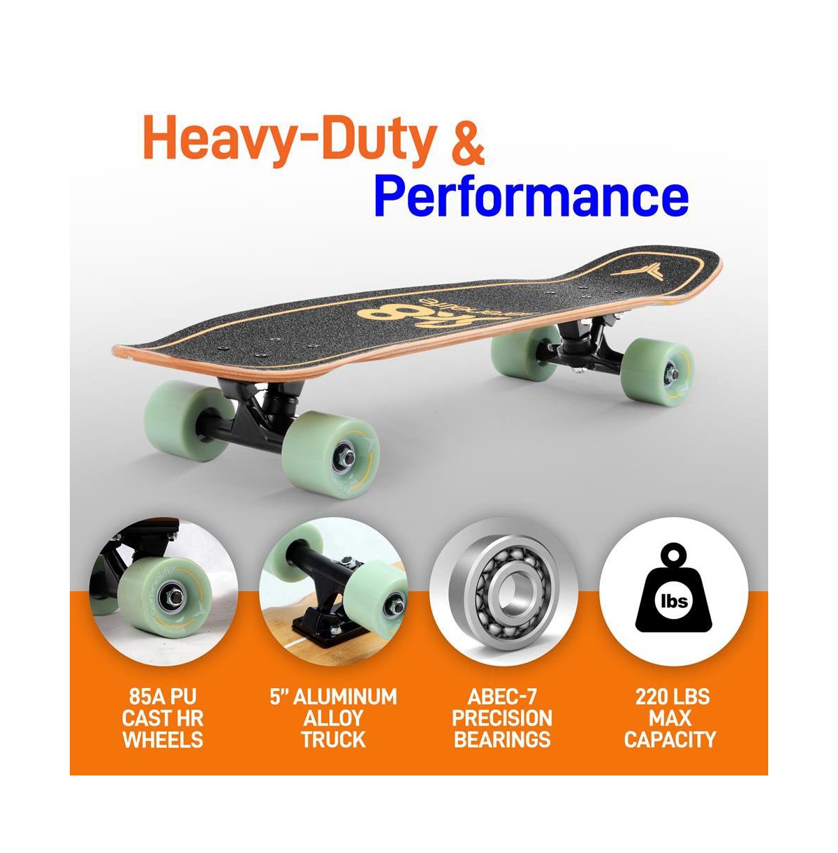 SereneLife Canadian Maple Deck Skateboard, Mini Cruiser, Designed for Kids, Teens, and Adults, Green