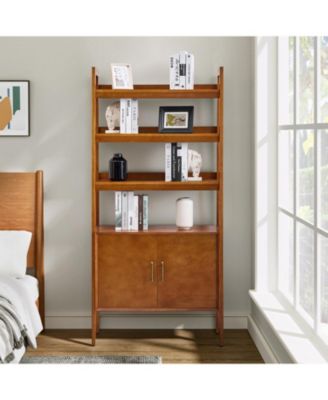 Augusto Mid-century Modern 76'' H x 36'' W Solid Wood Ladder Bookcase with Solid Wood Legs