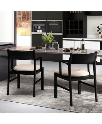 Dining Chair w/ Arms Set of 4 Modern Kitchen Chairs w/ Contoured Backrest Black & Beige