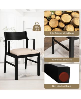 Dining Chair w/ Arms Set of 4 Modern Kitchen Chairs w/ Contoured Backrest Black & Beige