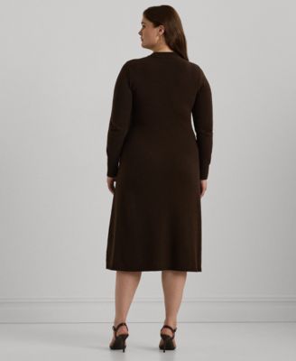 chinese dress ladies Final Sale Plus Size Ribbed Midi Sweater Dress in Brown, Tan & Mauve main image 0