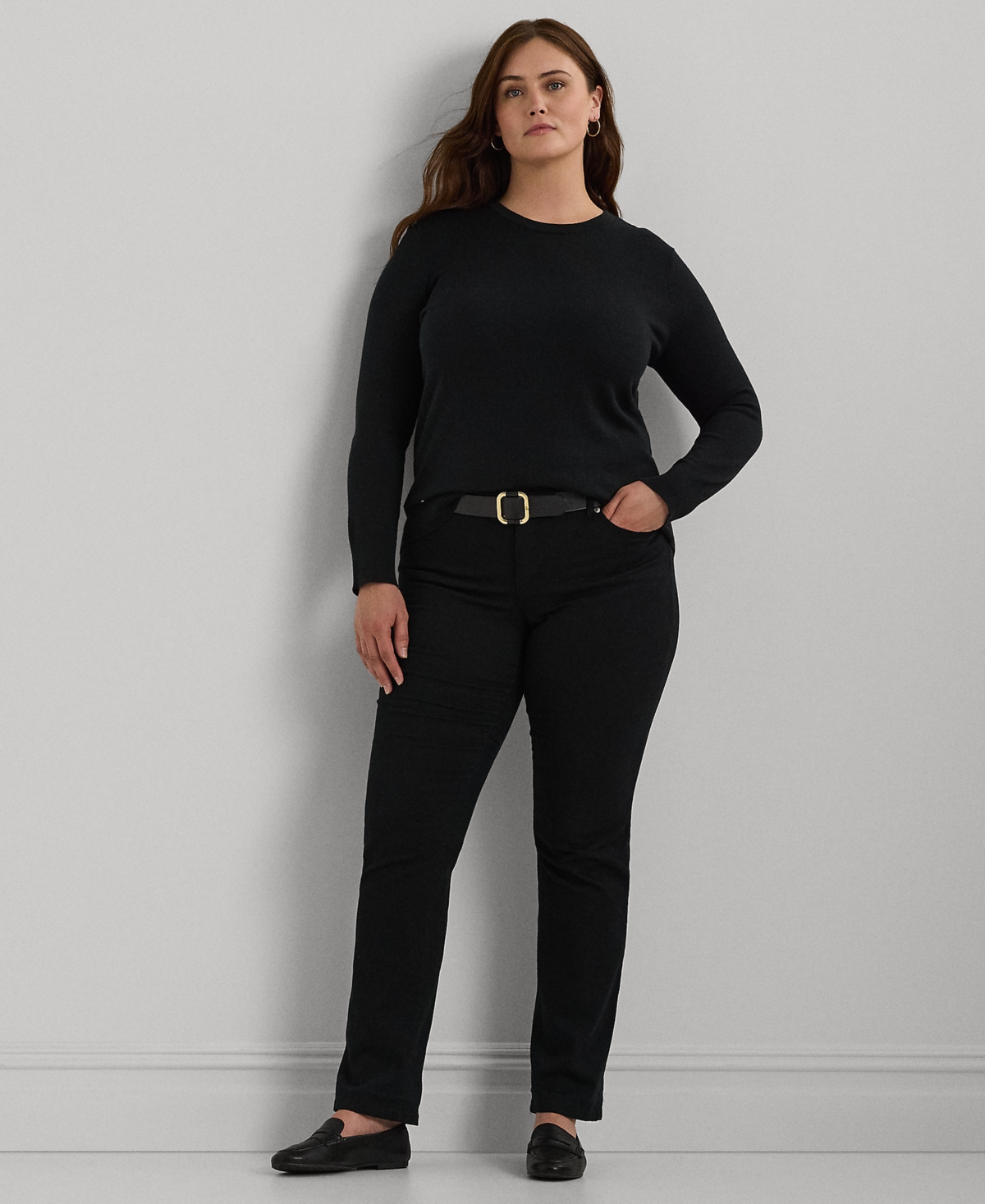 Shop Ralph Lauren Plus Size Crewneck Sweater In Black