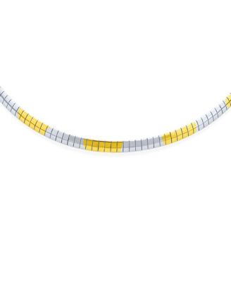 Omega Cubetto Chain Snake Flat Choker Necklace Two Tone Gold Plate Stainless Steel