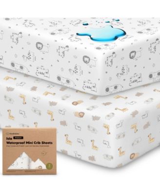 2pk Isla Waterproof Mini Crib Sheets for Boy, Girl, Soft Pack and Play Sheets for Graco Pack and Play Mattress