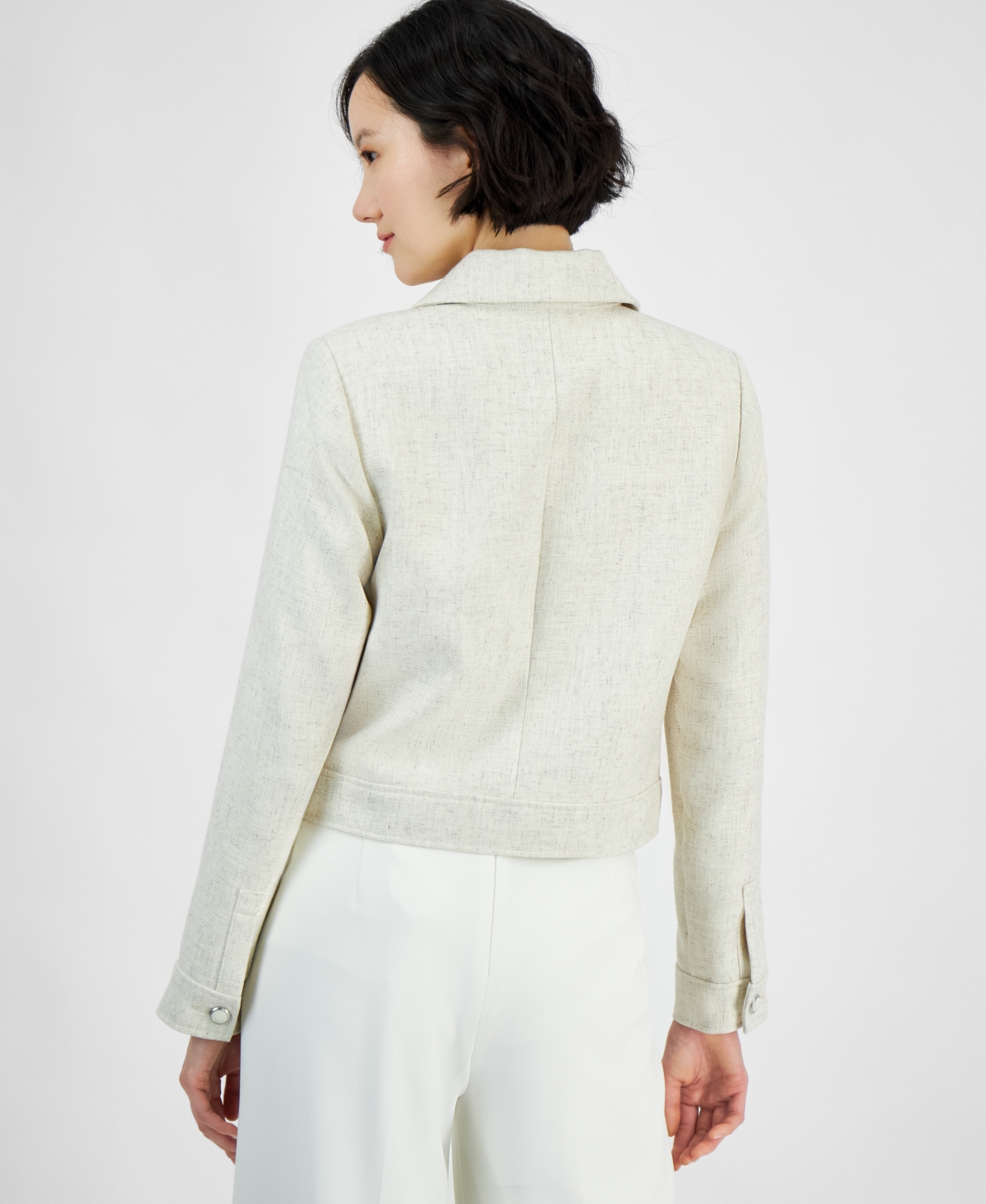 Tahari Asl Women's Cropped Button-front Tweed Jacket In Ecru
