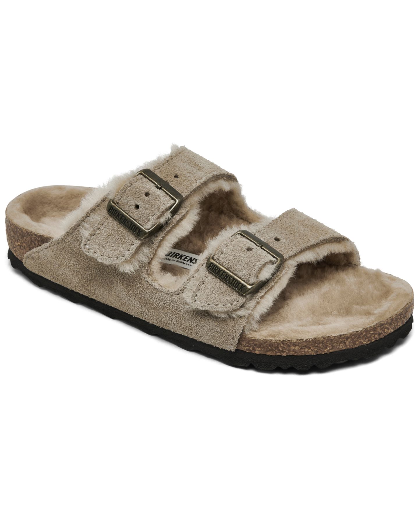 Женские сандалии Birkenstock Arizona Shearling Suede Leather, цвет: Серо-коричневый — фото 1