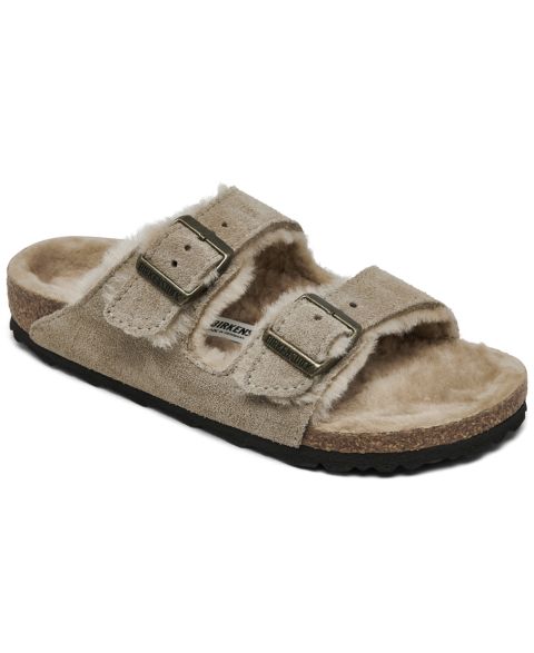 Женские сандалии Birkenstock Arizona Shearling Suede Leather, цвет: Серо-коричневый