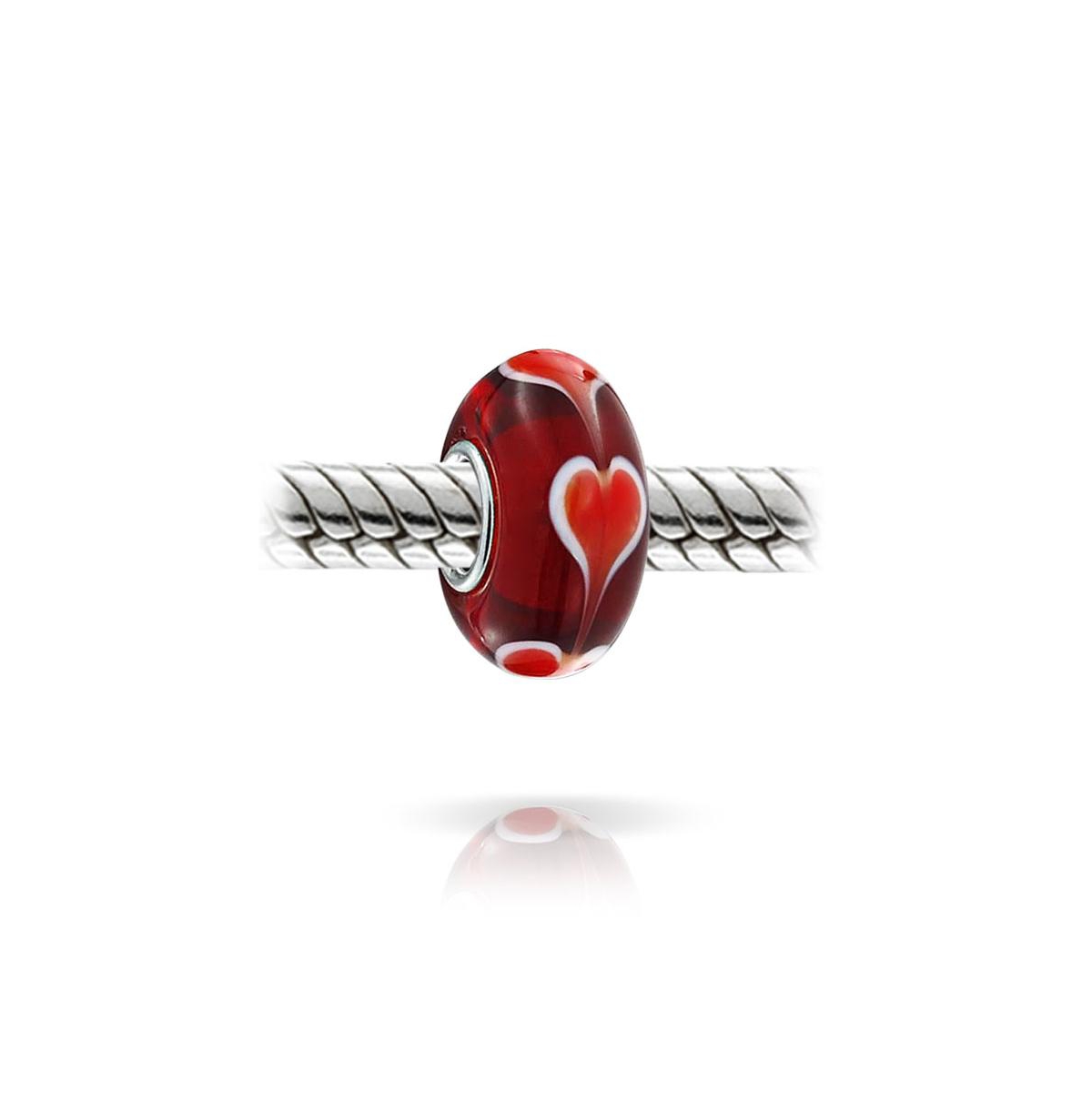 Bling Jewelry Heart Love Black, Pink orMurano Glass .925 Sterling Silver Bead Charm - Red