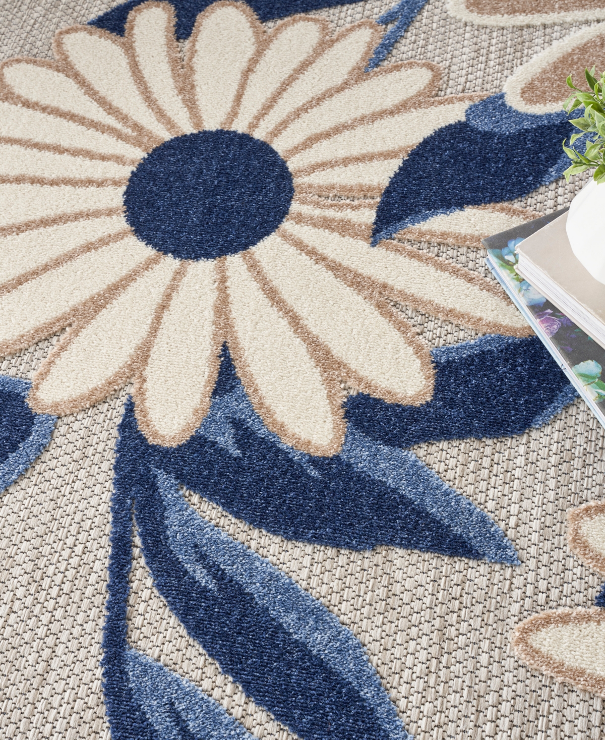 Nourison Home Aloha Alh33 5'3"x5'3" Round Area Rug In Blue,gray