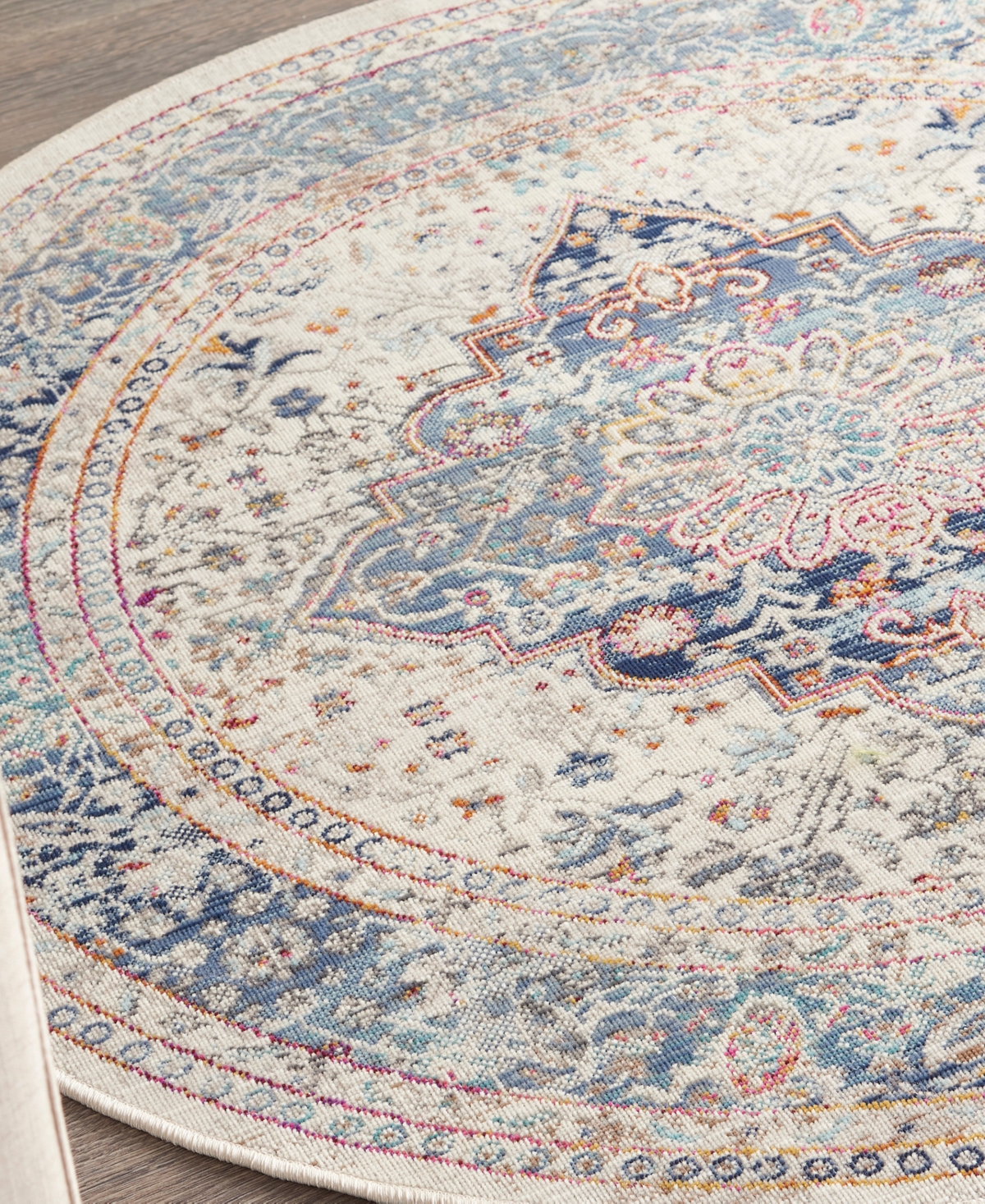 Nourison Home Vintage Kashan Vka07 4'x4' Round Area Rug In Ivory,blue