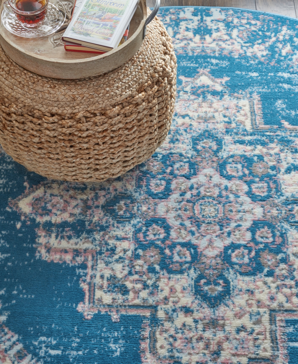 Nourison Home Grafix Grf14 5'3"x5'3" Round Area Rug In Blue