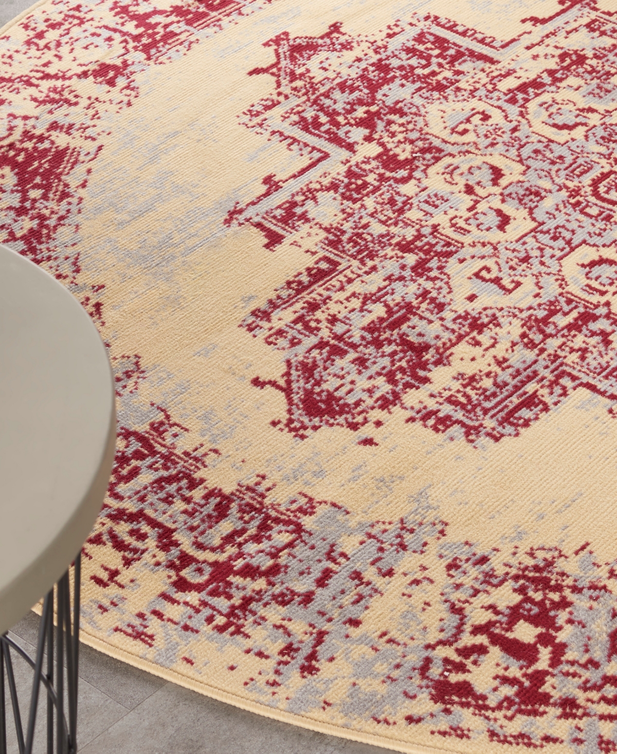 Nourison Home Grafix Grf14 5'3"x5'3" Round Area Rug In Cream,red