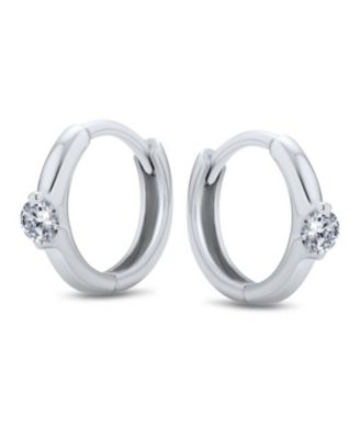 Classic Dainty Round Cubic Zirconia Solitaire Clear CZ Small Hoop Huggie Earrings .925 Sterling Silver
