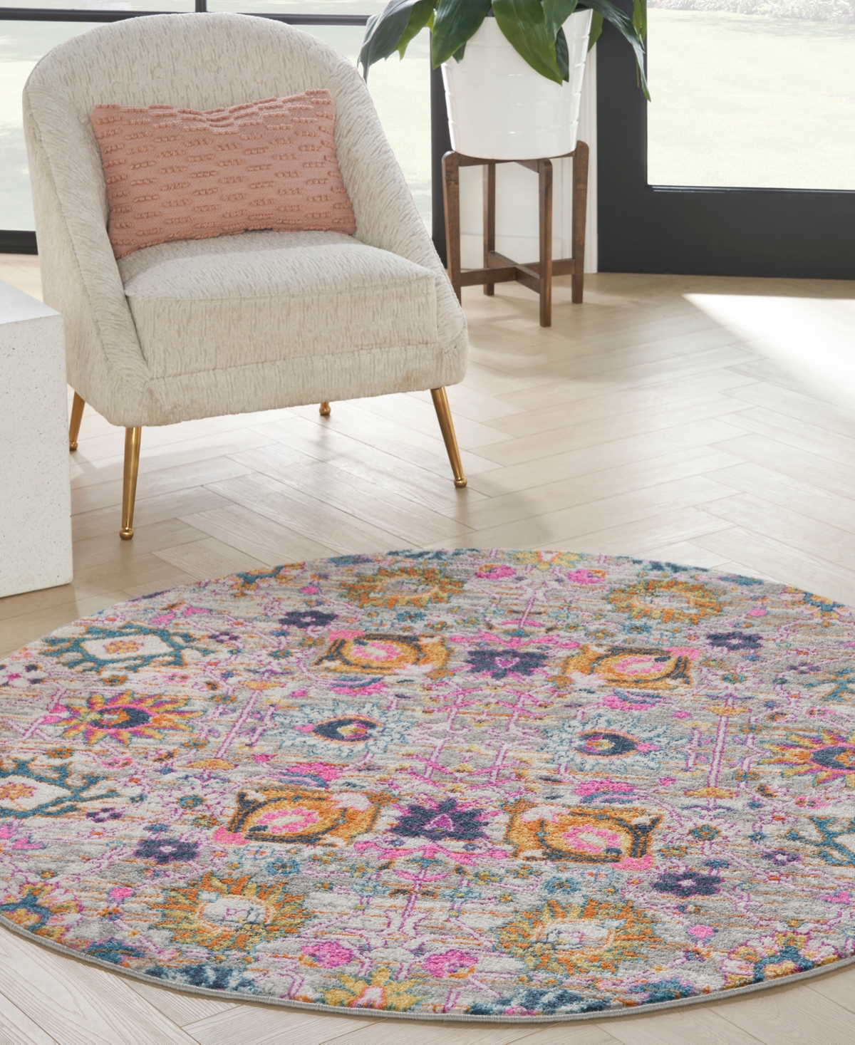 Nourison Home Passion Psn01 5'x5' Round Area Rug In Silver