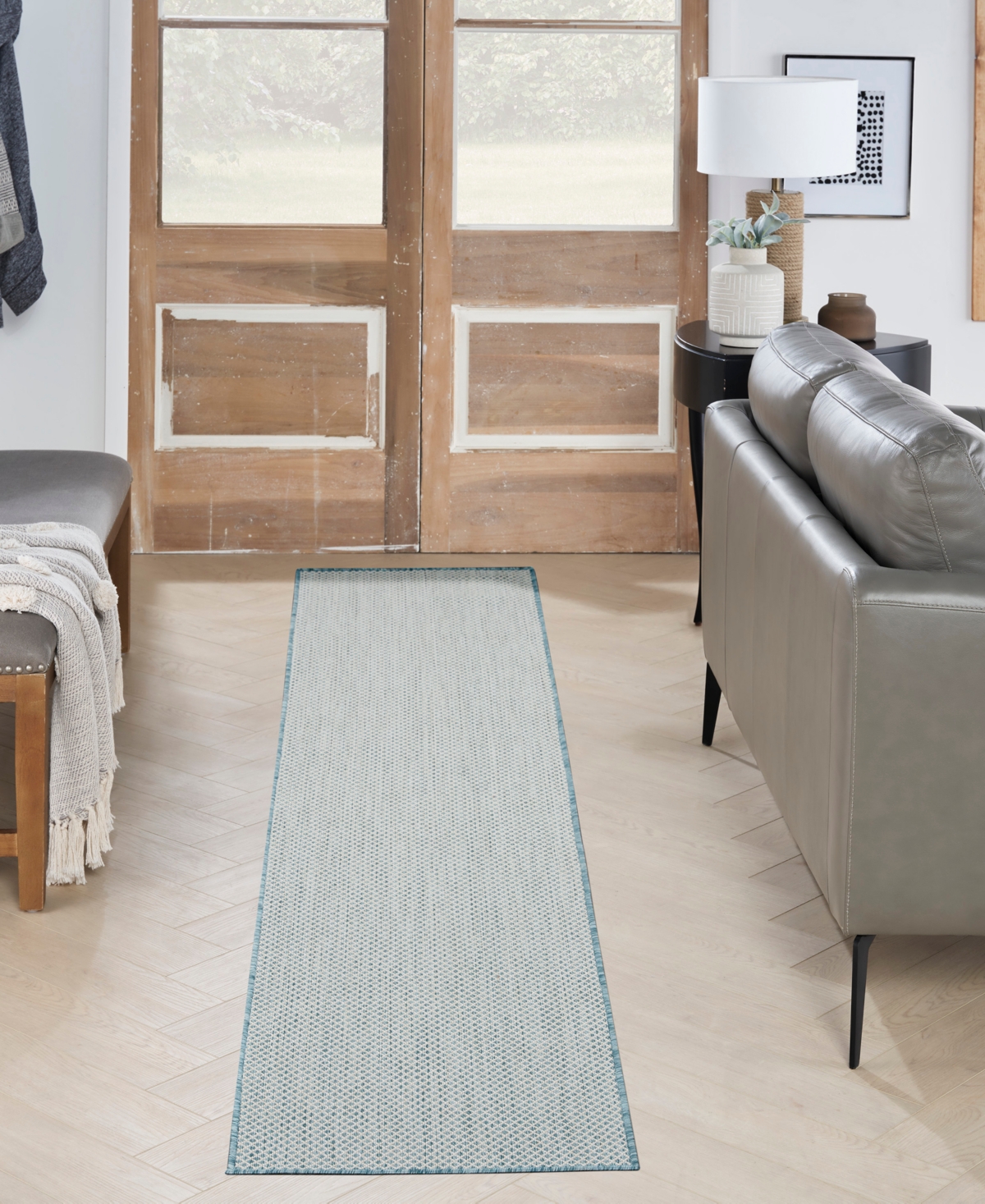 Nourison Home Courtyard Cou01 2'2"x10' Runner Area Rug In Ivory,aqua