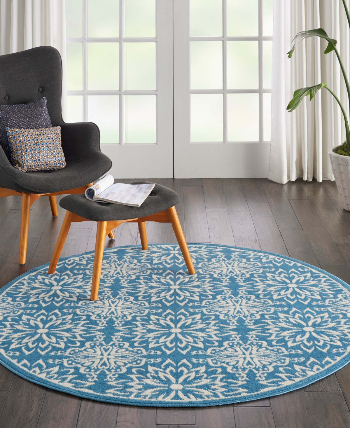 Nourison Home Jubilant Jub06 5'3"x5'3" Round Area Rug In Ivory,blue