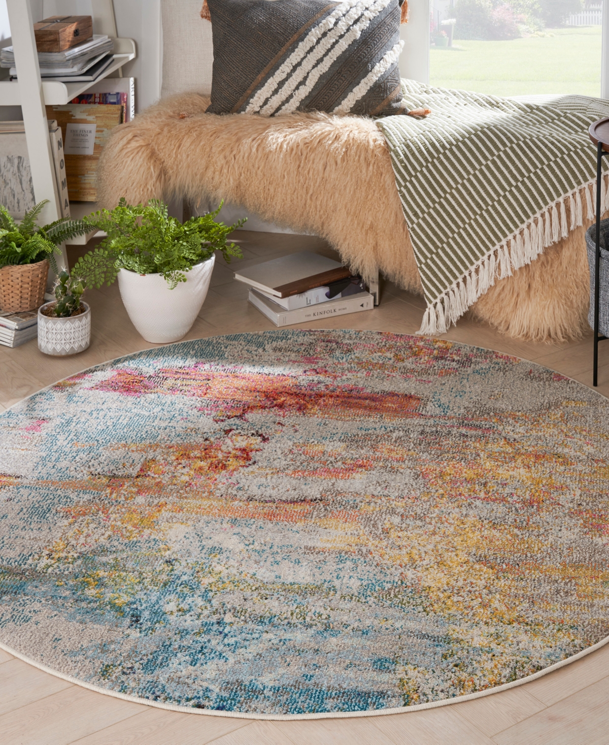 Nourison Home Celestial Ces02 7'10"x7'10" Round Area Rug In Aquamarine