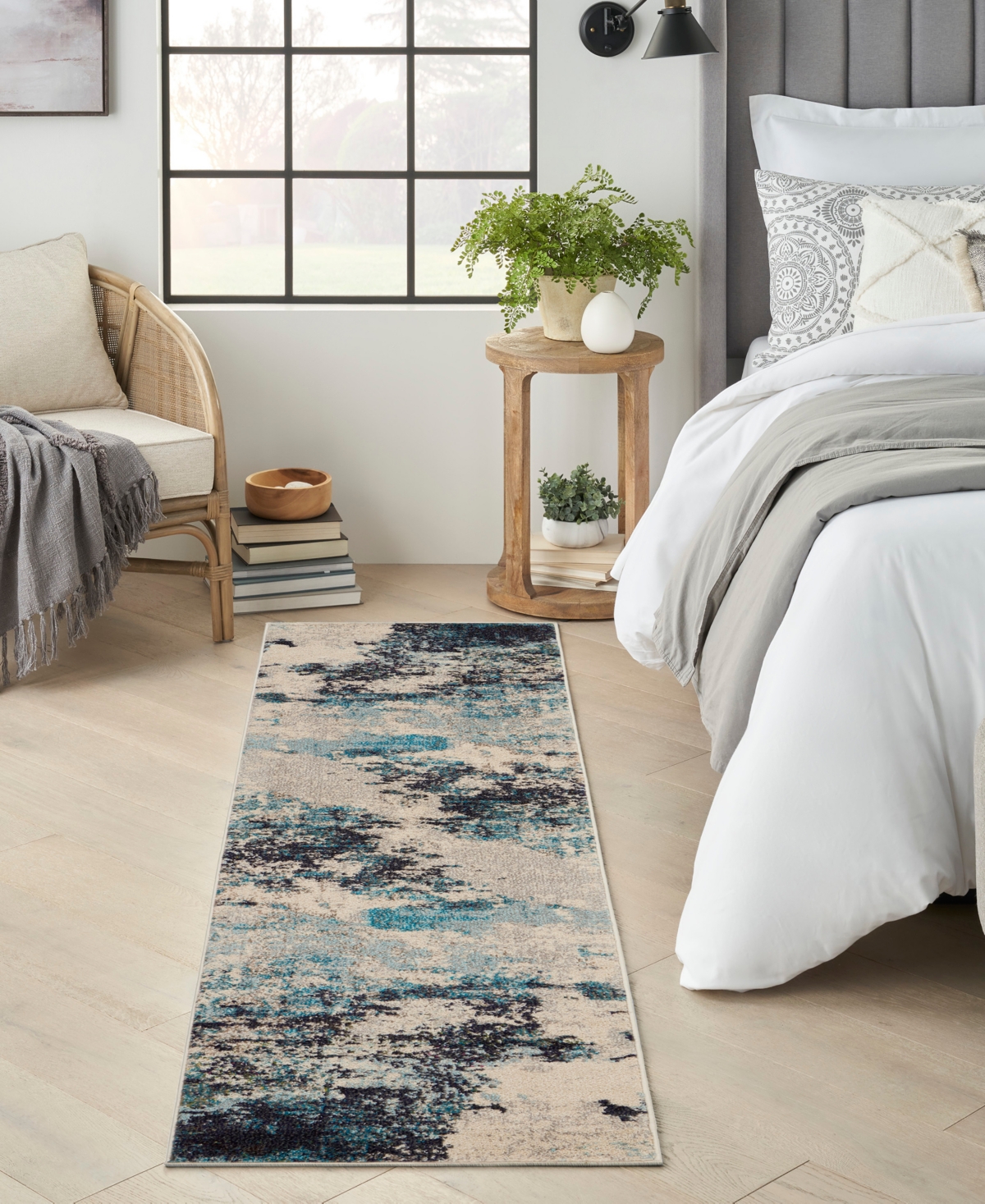 Nourison Home Celestial Ces02 2'2"x7'6" Runner Area Rug In Ivory,teal