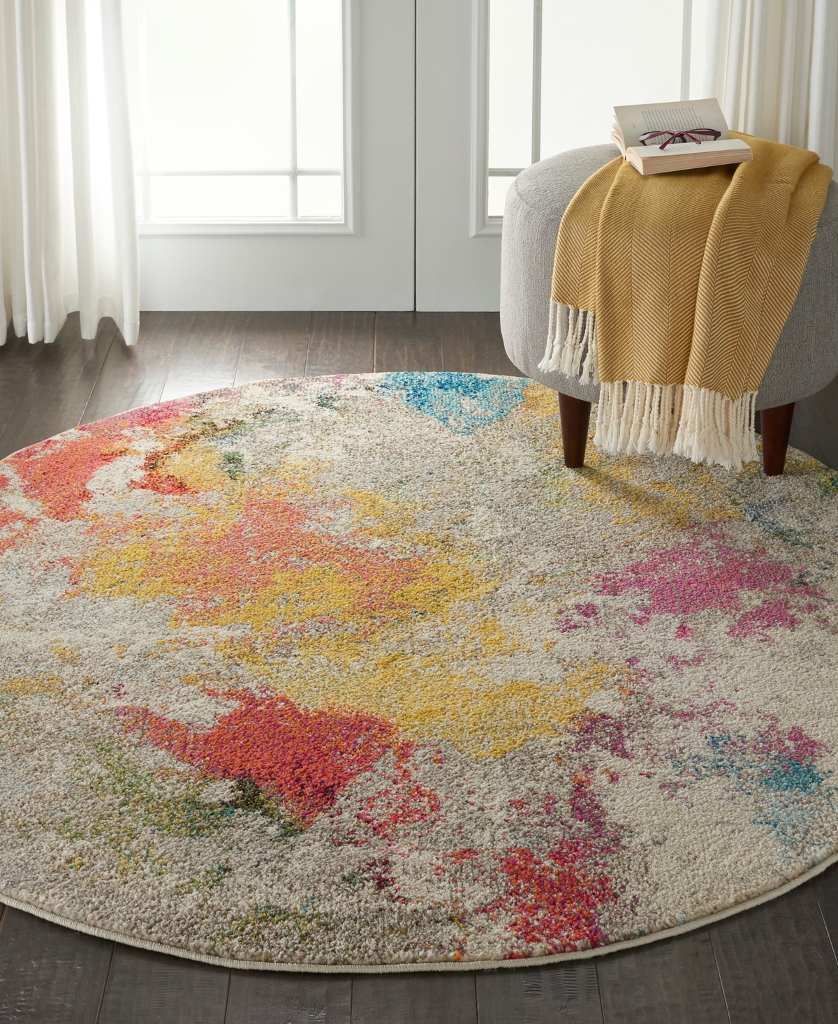 Nourison Home Celestial Ces12 5'3"x5'3" Round Area Rug In Ivory