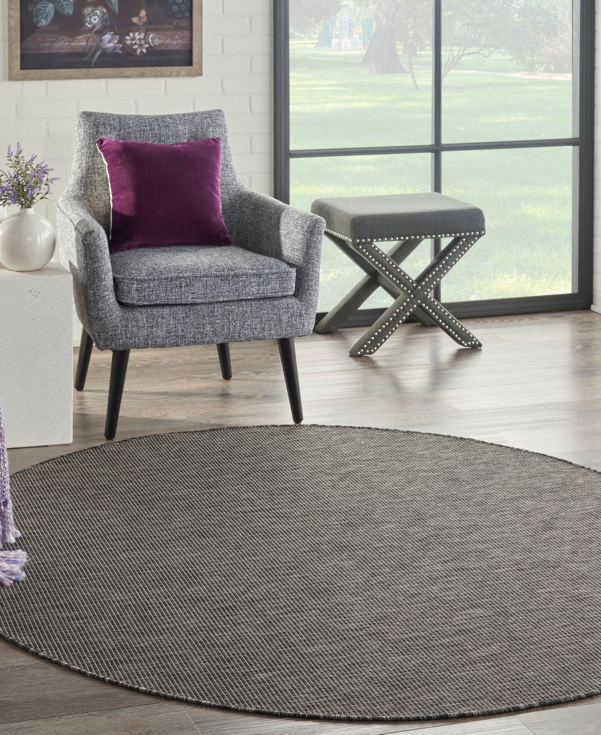 Nourison Home Positano Pos01 6'x6' Round Area Rug In Charcoal
