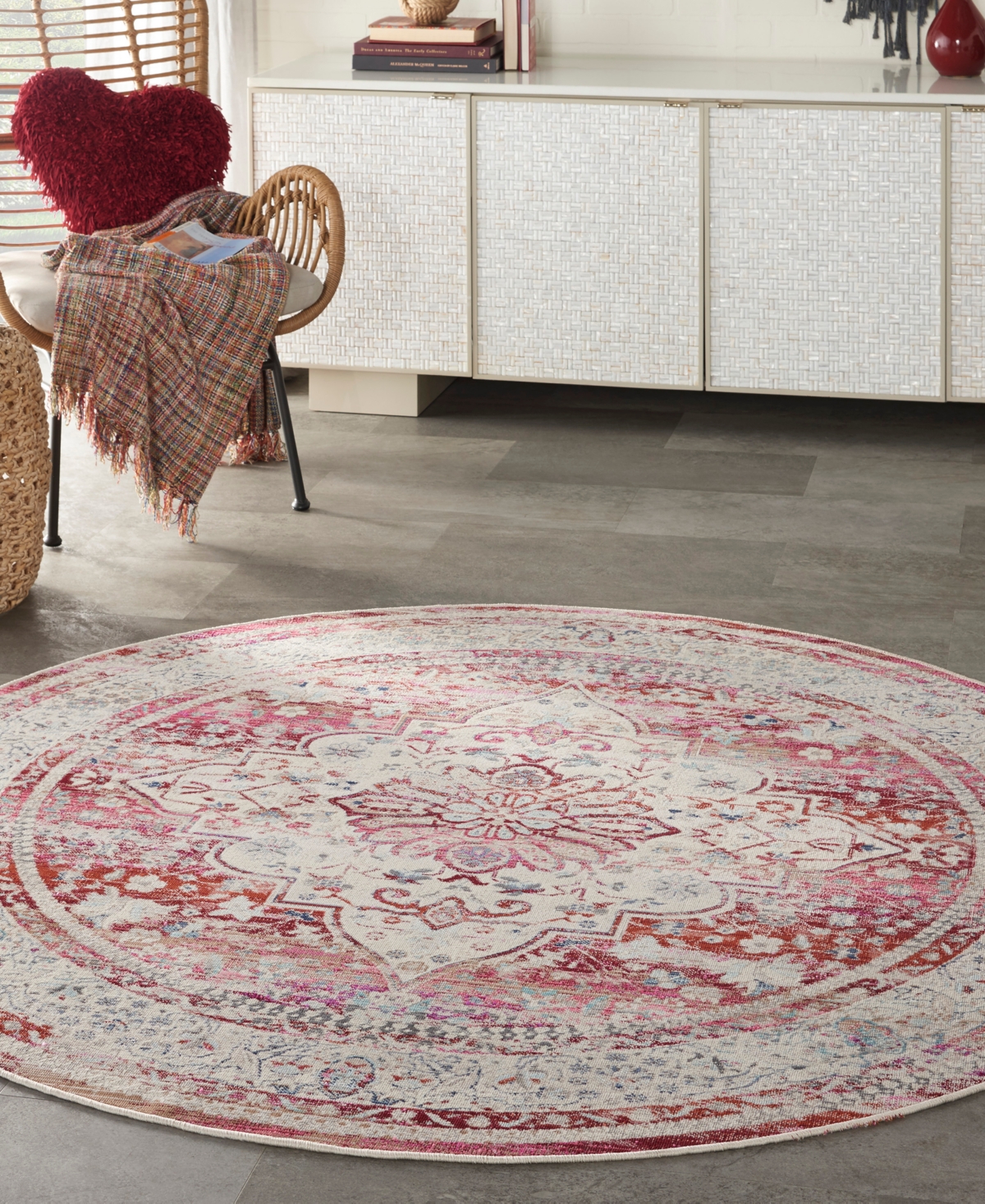 Nourison Home Vintage Kashan Vka07 6'x6' Round Area Rug In Red,ivory