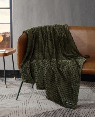 Solid Textured Jacquard Plush Throw, 60" X 50"