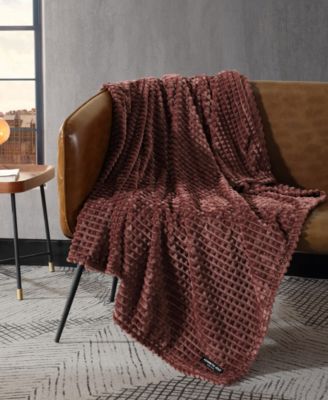 Solid Textured Jacquard Plush Throw, 60" X 50"