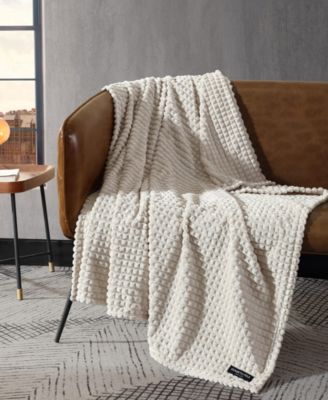 Solid Textured Jacquard Plush Throw, 60" X 50"
