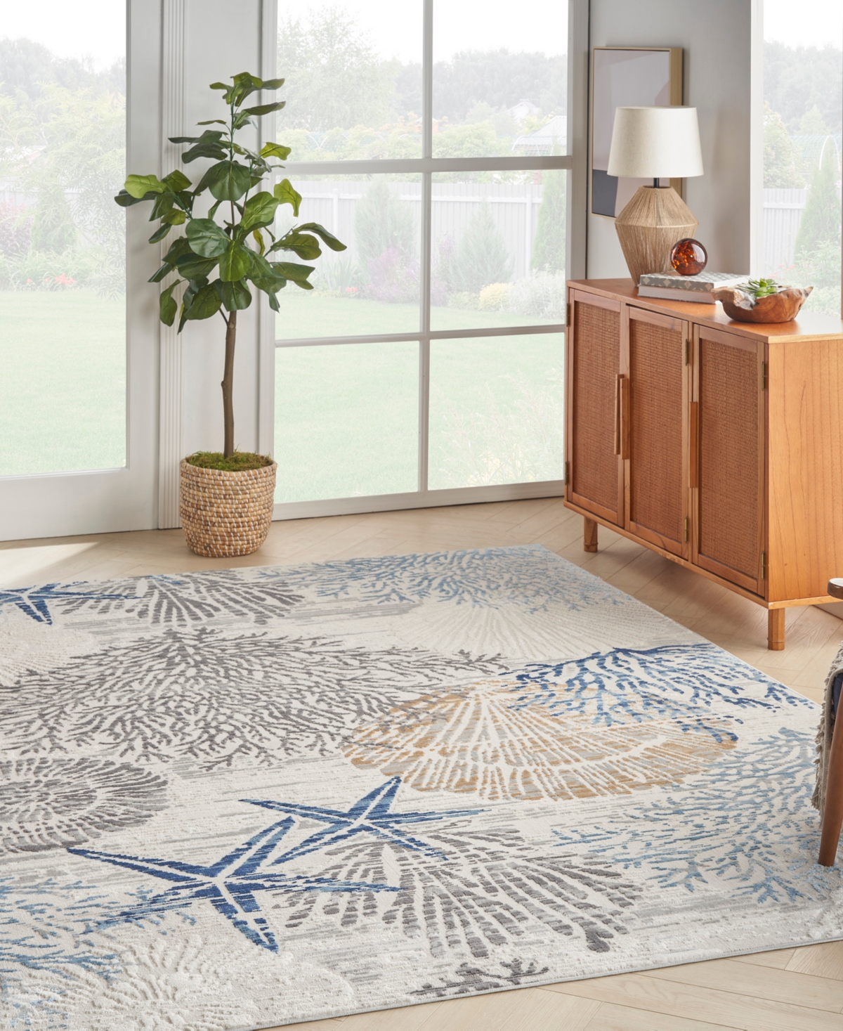 Nourison Home Seaside Sds04 7'10"x9'10" Area Rug In Ivory,gray
