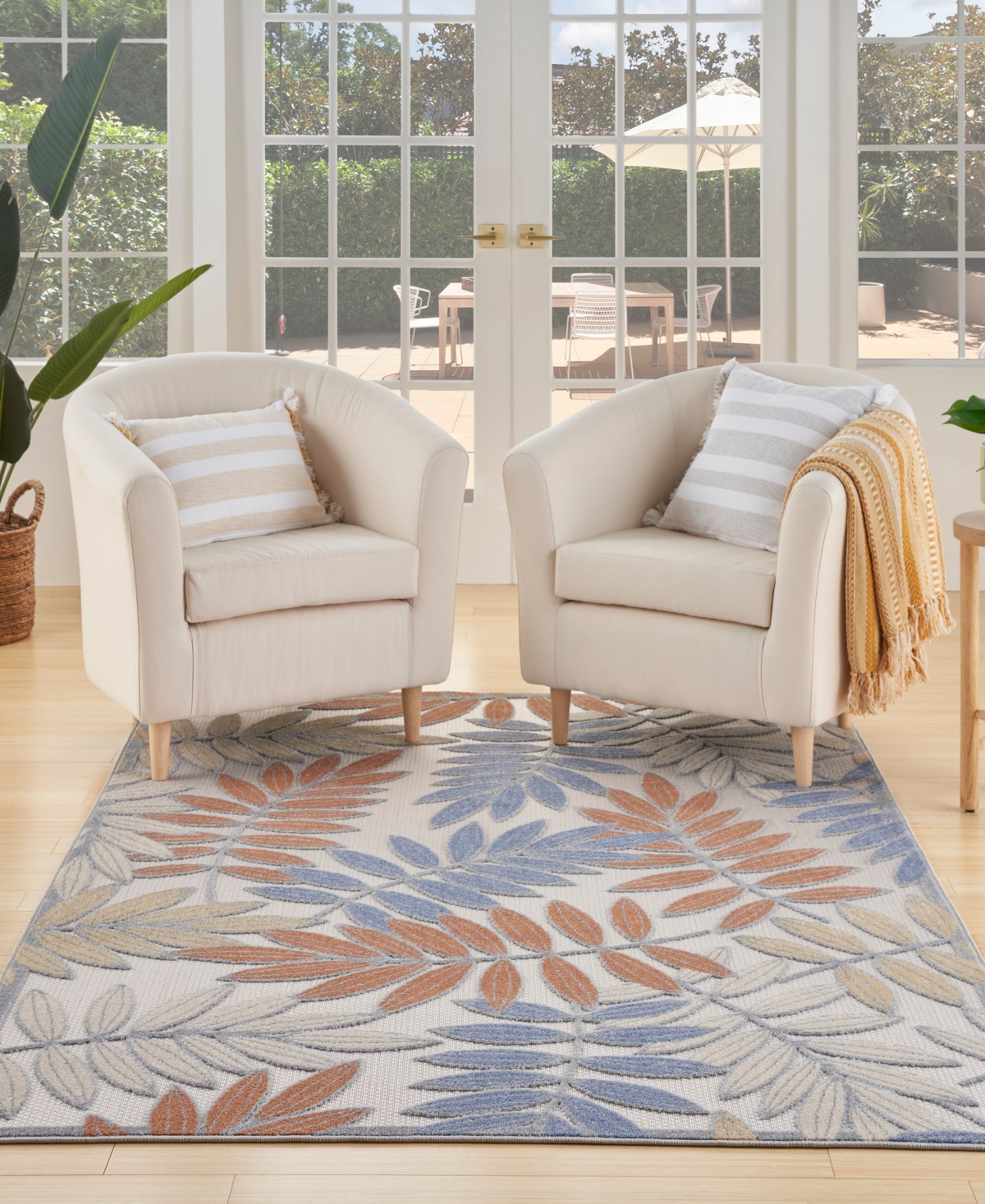 Nourison Home Aloha Alh18 5'3"x7'5" Area Rug In Blue,mocha